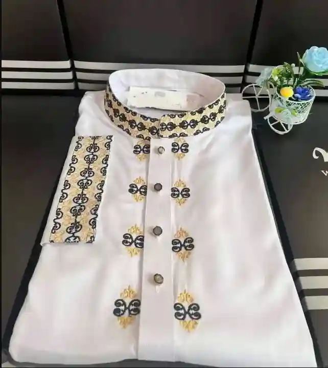 White Panjabi Men's Premium Quality White Semi Long For Men Exclusive Embroidery work Panjabi